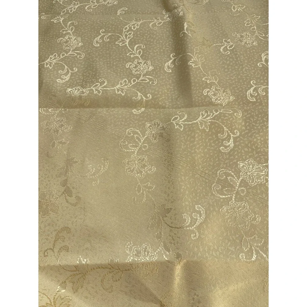 Vintage Gold Lebanese Damask Round Tablecloth Brocade 54” Middle Eastern